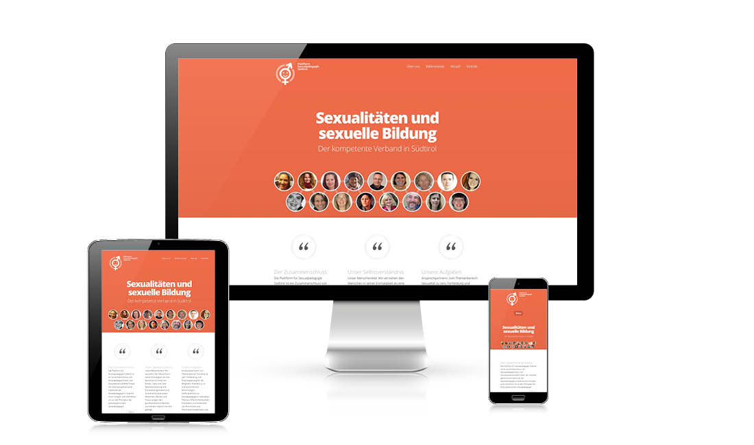 Website mit responsivem Design der Plattform Sexualpädagogik Südtirol. Anpassen des Designs an Desktop, Tablet und Smartphone Endgeräte. Programmierung von adpassion webagentur, Bozen.