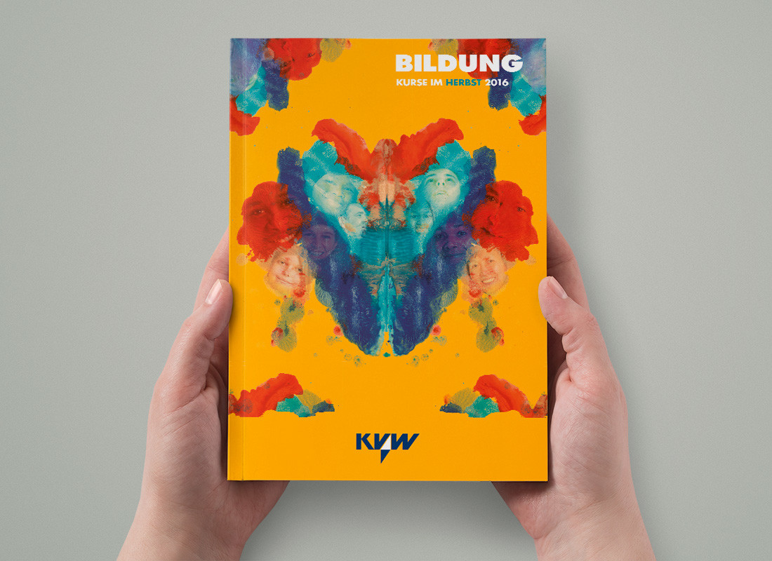 KVW Bildung Cover Herbst 2016: Acrylmalerei mit Spiegelung der Gesellschaft, Thema Flüchtlinge in Südtirol – verschiedene Herkunft und viele Gemeinsamkeiten. Vom Gestalter Waldemar Kerschbaumer aus Bozen.