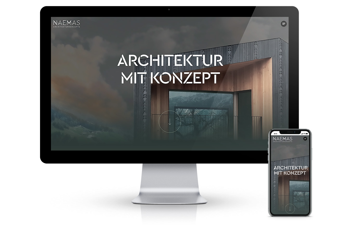 Webdesign in Bozen, Südtirol. Wordpress Screendesign von der Internetagentur und Webagentur adpassion, Konzeption und Design von Waldemar Kerschbaumer für Naemas Architekten in Bozen.